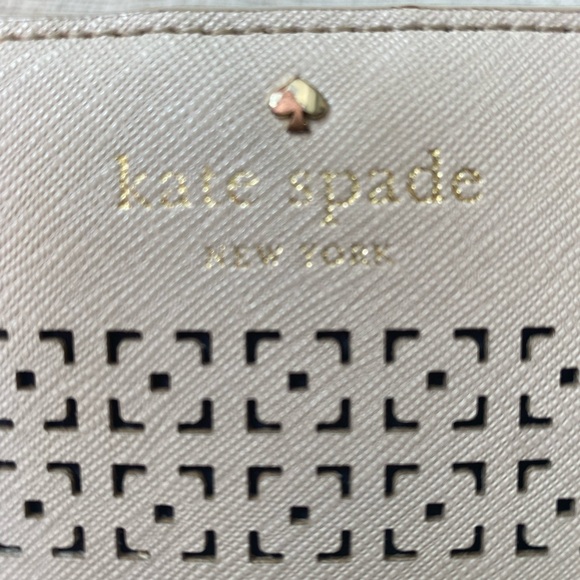 kate spade Perforated tan Leather Continental Wallet with Gold Logo - Picture 3 of 6